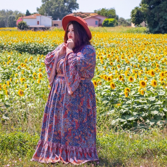 Aveology Floral Earth Angel Maxi Dress 22/24 Flare Sleeve Boho Southwestern - Picture 2 of 13